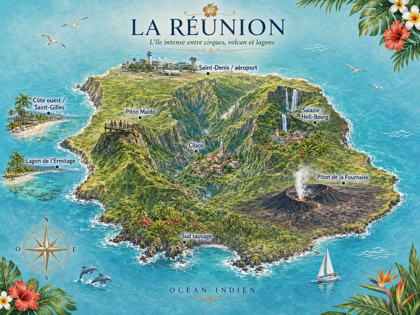 Carte illustrée de La Réunion