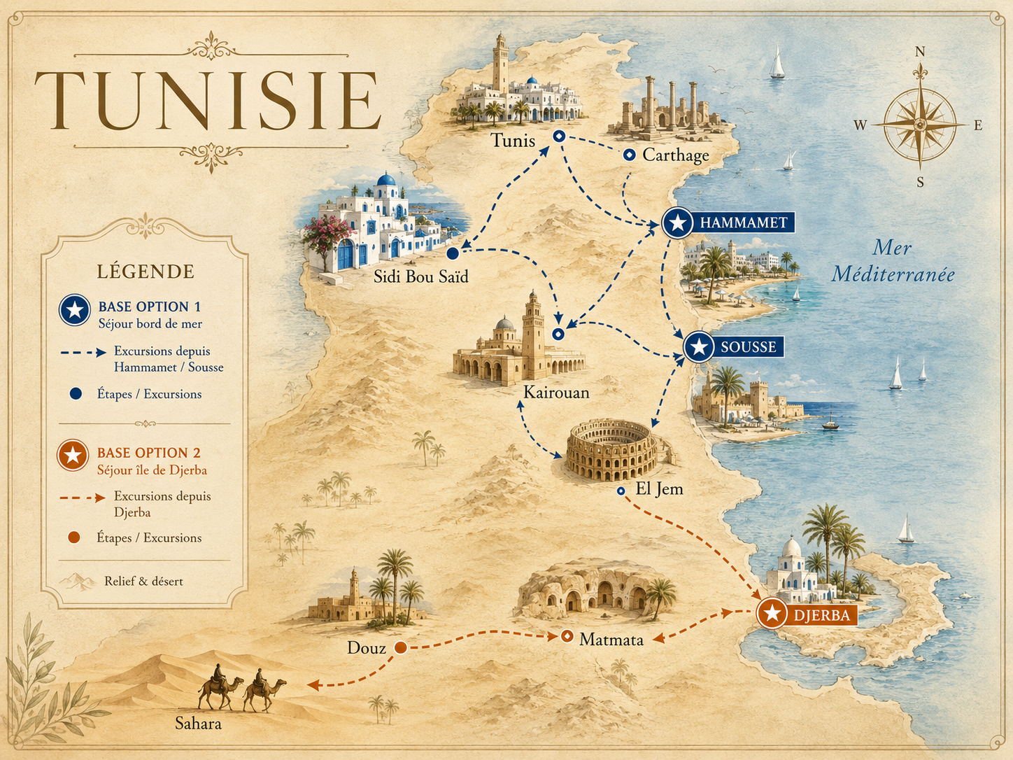 Carte illustrée de la Tunisie
