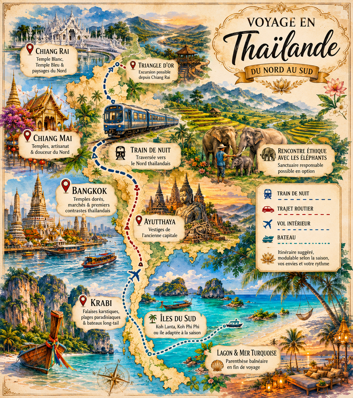 Carte illustrée de la Thaïlande