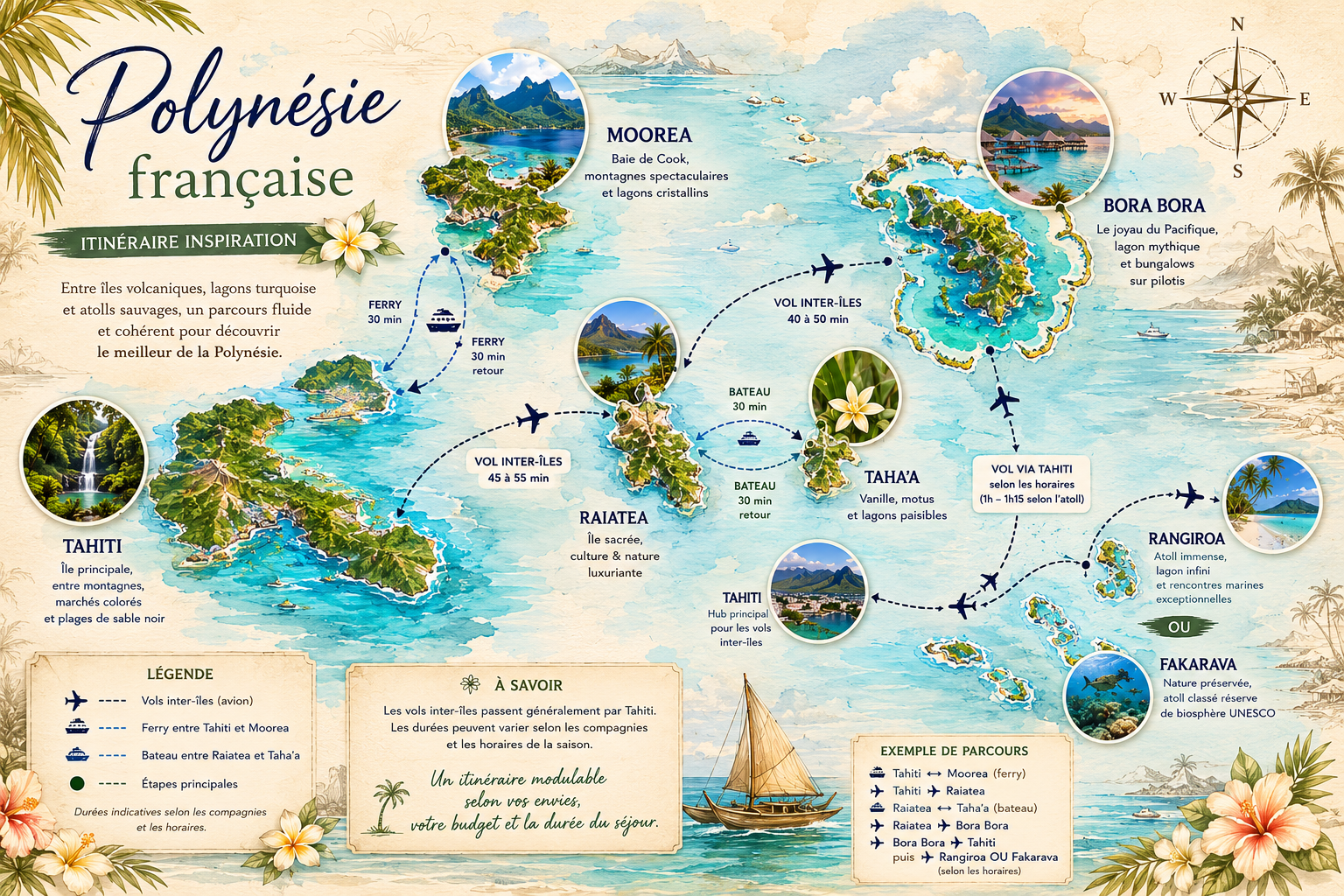 Carte illustrée de la Polynésie française