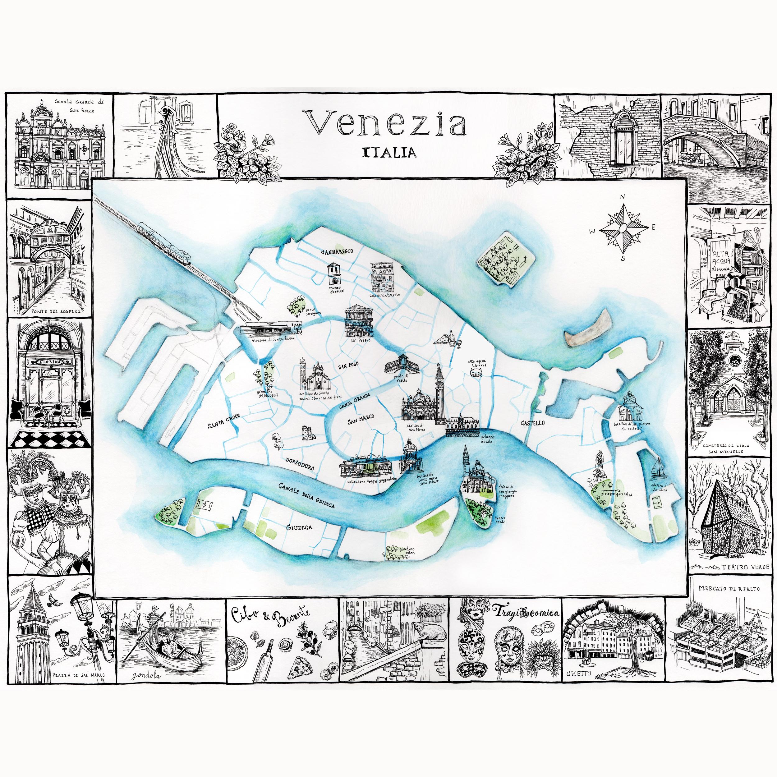 Carte illustrée de Venise et de sa lagune